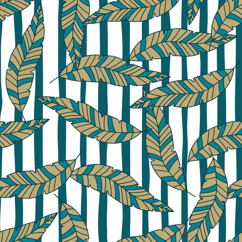Simple tropical palm leaves seamless pattern. Linear exotic botanical texture. vector