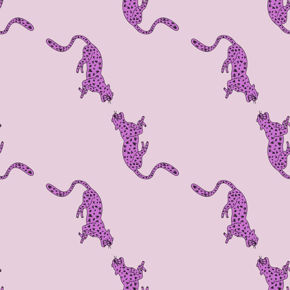 Decorative seamless pattern with doodle cute leopard. Hand drawn cheetah endless wallpaper. vector