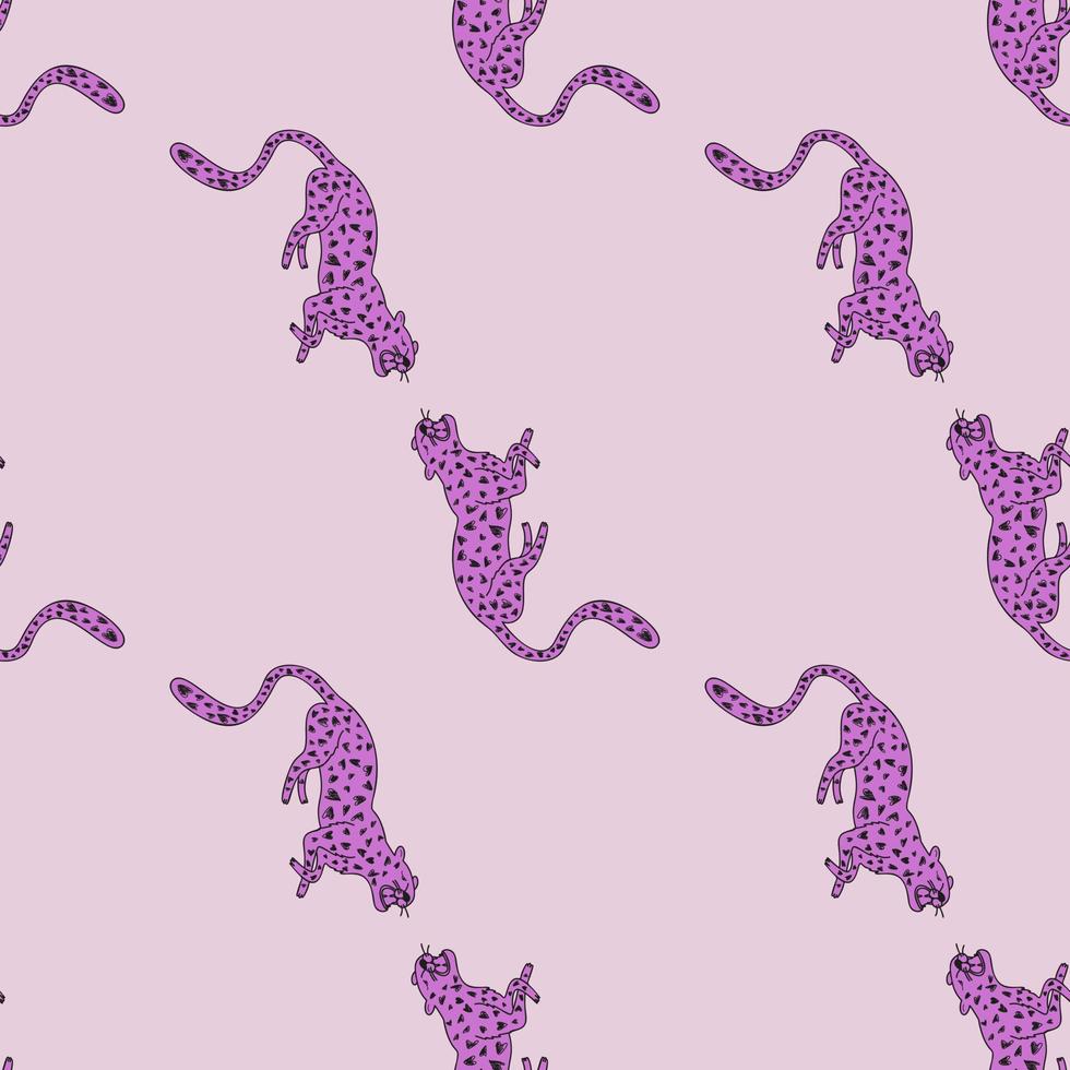 Decorative seamless pattern with doodle cute leopard. Hand drawn cheetah endless wallpaper. vector