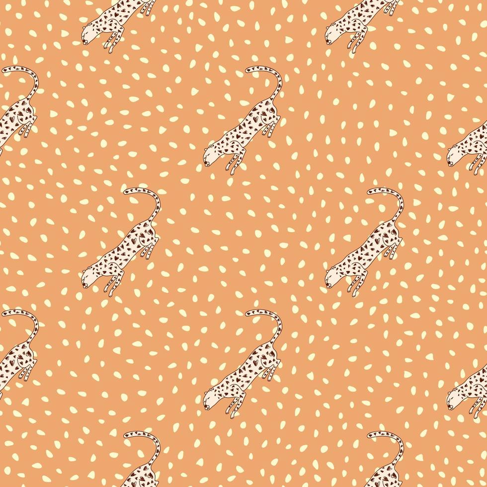 Doodle cheetah seamless pattern. Hand drawn cute leopard endless wallpaper. Wild animals background. vector