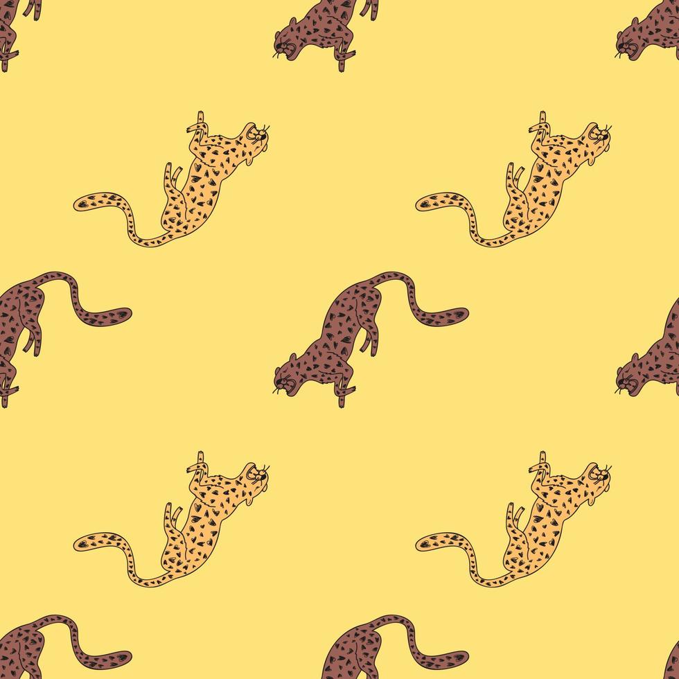 Decorative seamless pattern with doodle cute leopard. Hand drawn cheetah endless wallpaper. vector