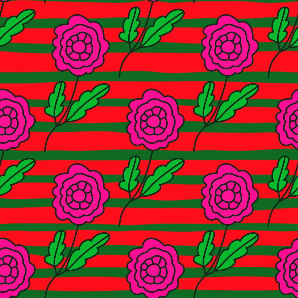 Decorative seamless pattern with doodle folk flowers ornament. vector