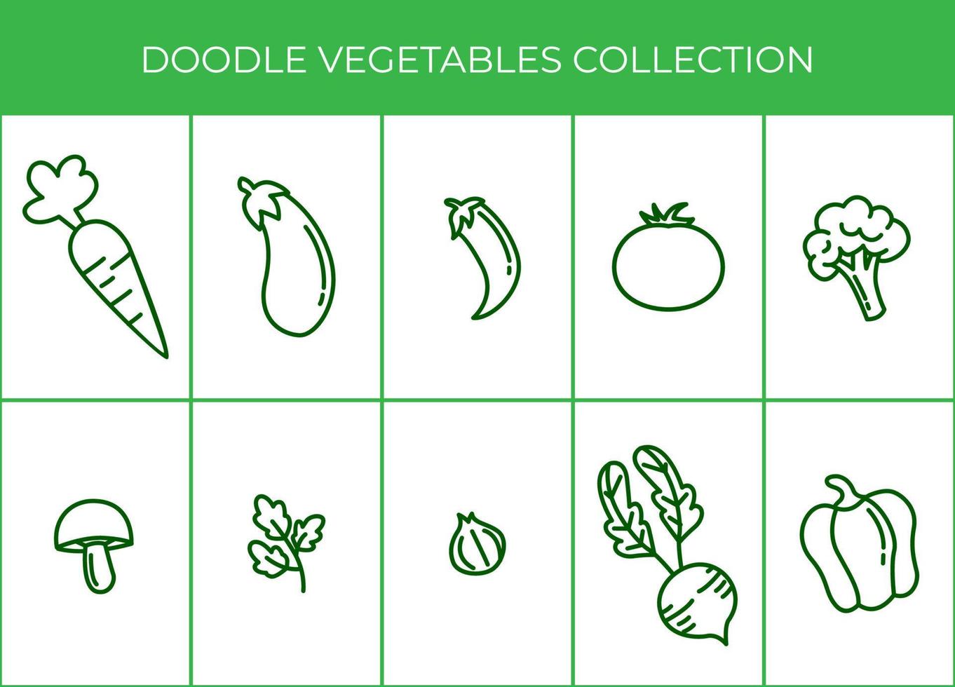 conjunto de vector de verduras planas. conjunto de iconos de alimentos saludables. signo vegetariano. aislado sobre fondo blanco. pasos vectoriales 10.