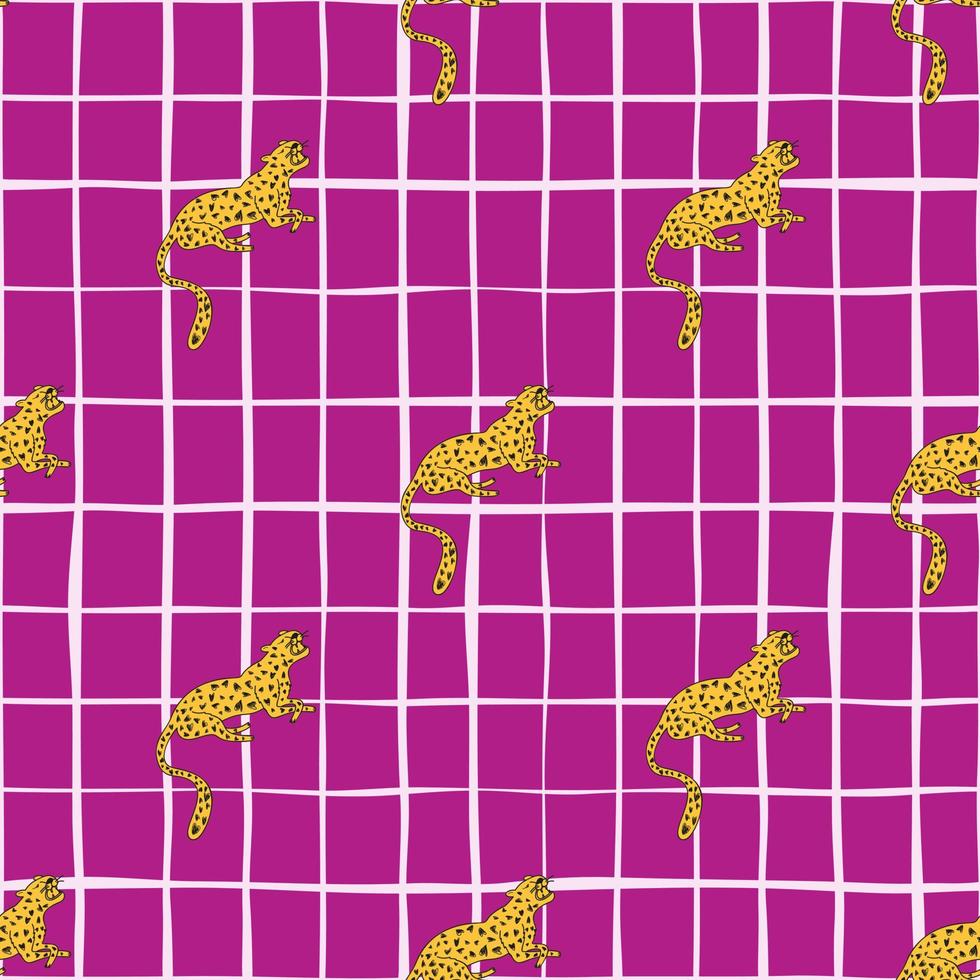 Decorative seamless pattern with doodle cute leopard. Hand drawn cheetah endless wallpaper. vector