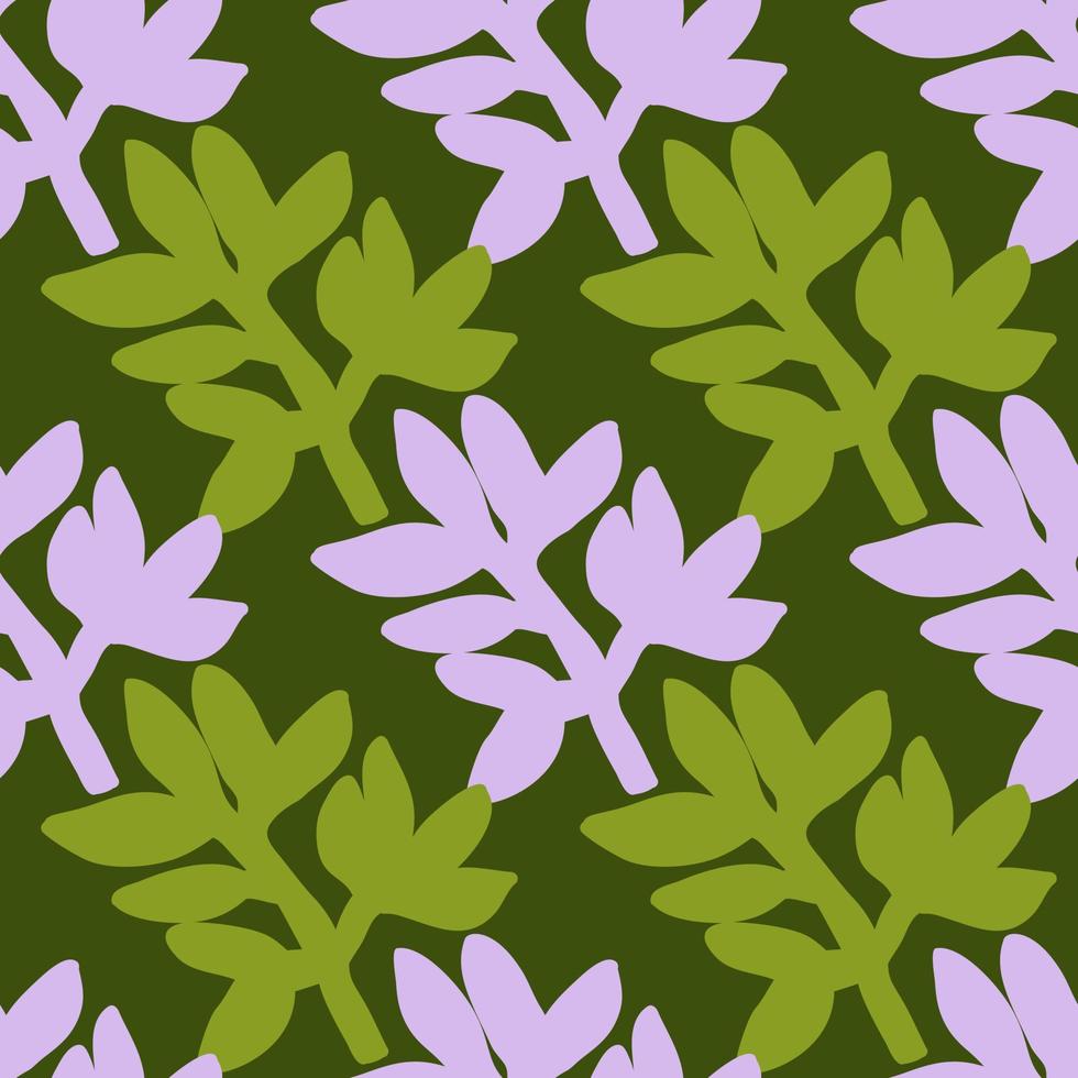 Cute strange tropical leaves seamless pattern. Naive art style. Leaf plants endless wallpaper. vector