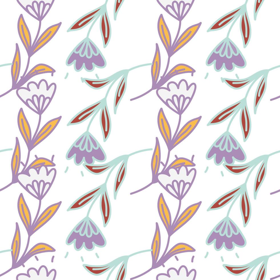 Cute flower seamless pattern in stylized folk style. Hand drawn elegant botanical background. vector