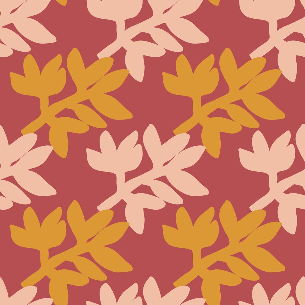 Cute strange tropical leaves seamless pattern. Naive art style. Leaf plants endless wallpaper. vector