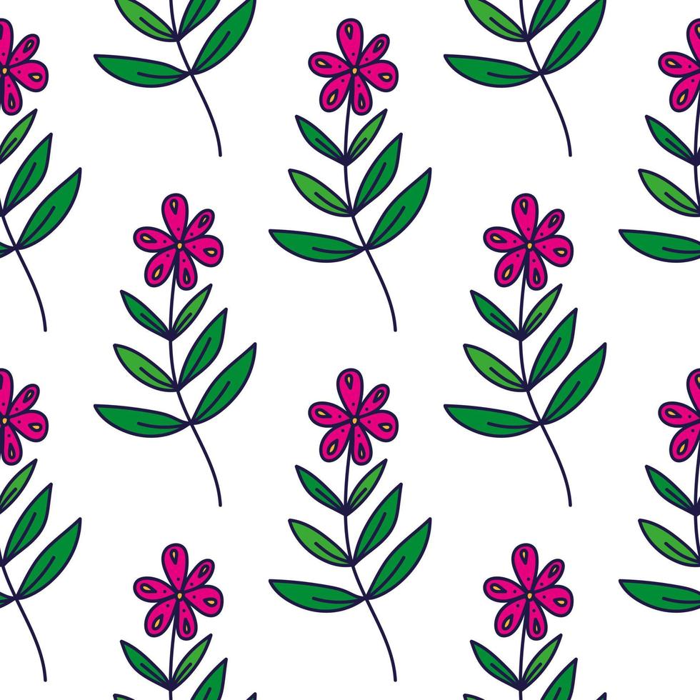 Hand drawn ditsy flower seamless pattern. Simple floral field endless wallpaper. vector