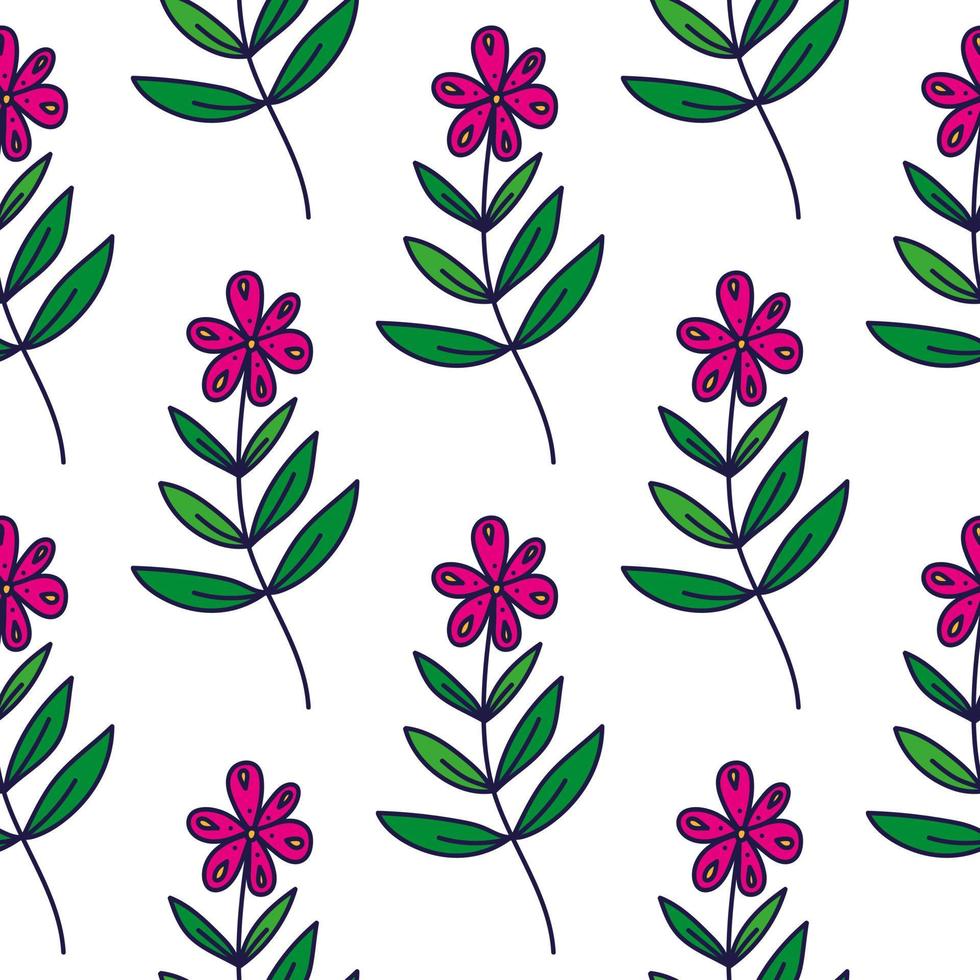 dibujado a mano ditsy flor de patrones sin fisuras. Fondo de pantalla sin fin de campo floral simple. vector