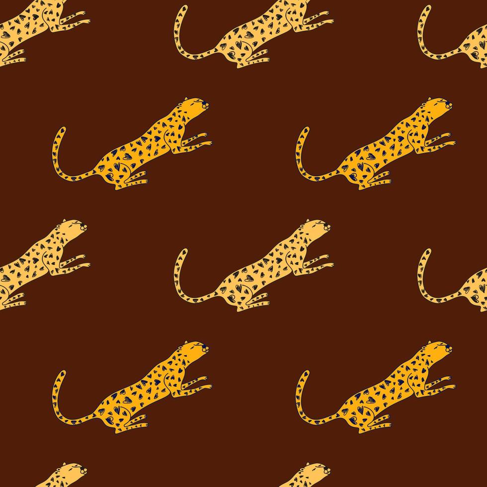 Doodle cheetah seamless pattern. Hand drawn cute leopard endless wallpaper. Wild animals background. vector