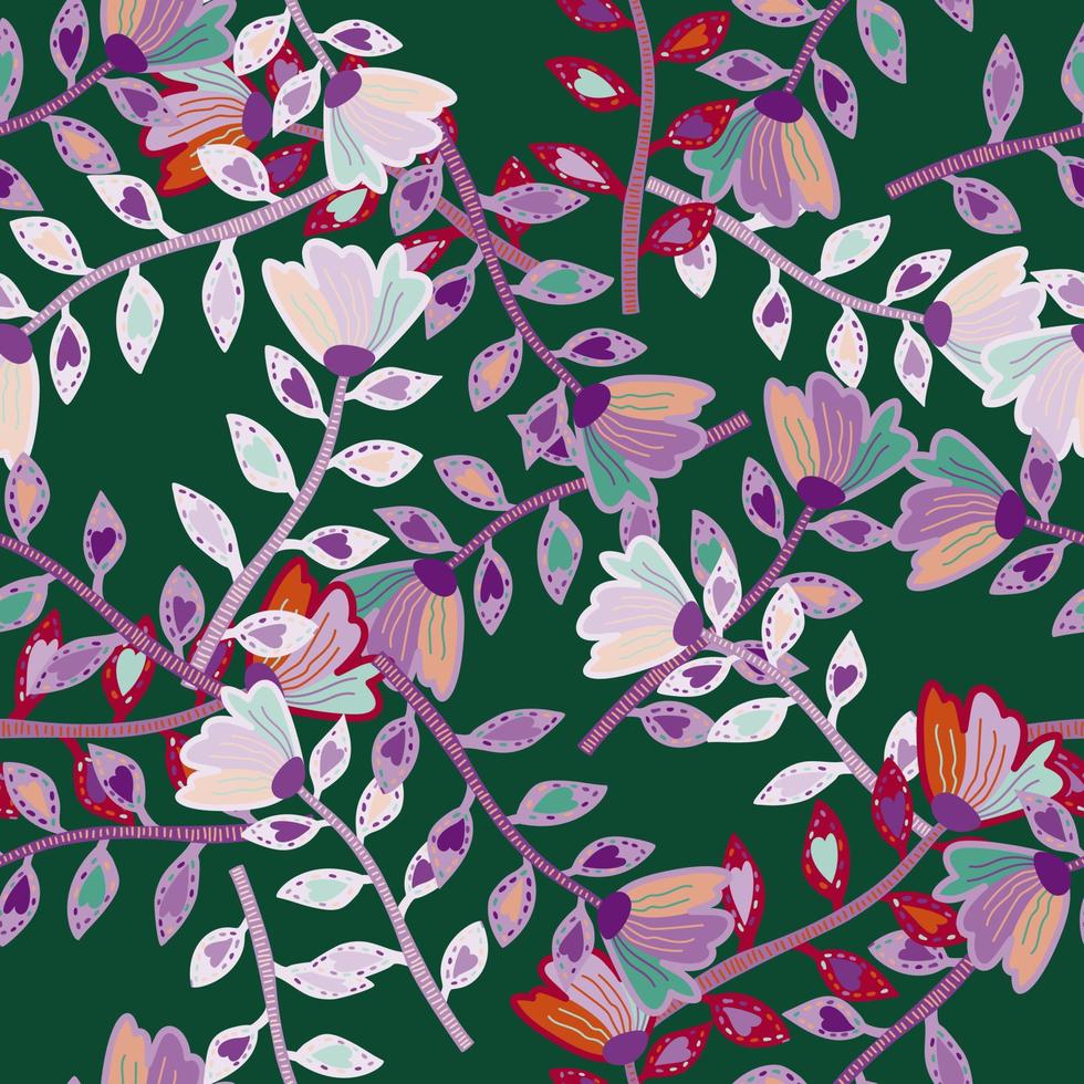 flores decorativas contemporáneas de patrones sin fisuras. papel tapiz floral abstracto. arte ingenuo. fondo de pantalla sin fin de extrañas plantas botánicas. vector
