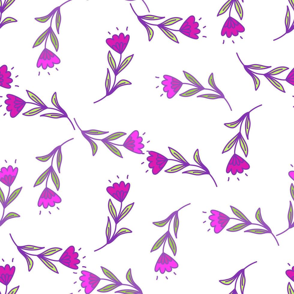 Cute flower seamless pattern in stylized folk style. Hand drawn elegant botanical background. vector