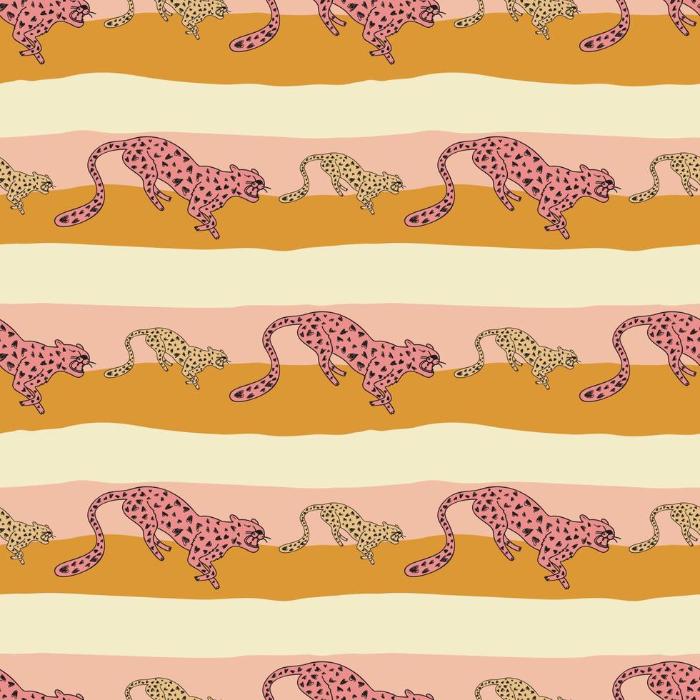 Decorative seamless pattern with doodle cute leopard. Hand drawn cheetah endless wallpaper. vector