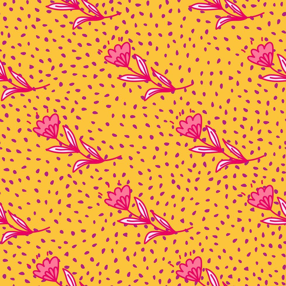 Cute flower seamless pattern in stylized folk style. Hand drawn elegant botanical background. vector