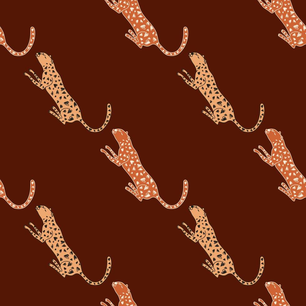 Doodle cheetah seamless pattern. Hand drawn cute leopard endless wallpaper. Wild animals background. vector