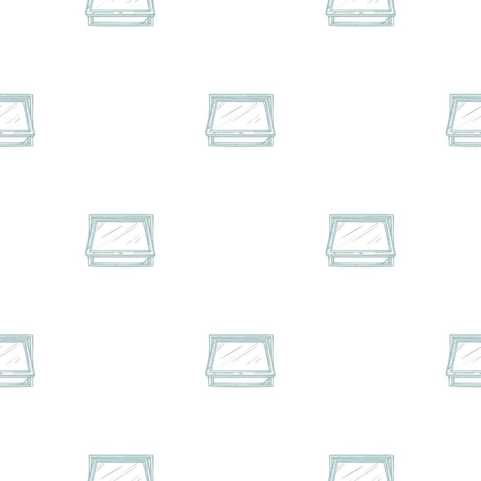 Opened window lean forward seamless pattern. Retro element inside wall in hand drawn style. vector