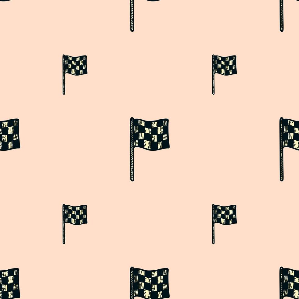 Race flag engraved seamless pattern. Vintage sport elements for drive in hand drawn style. vector