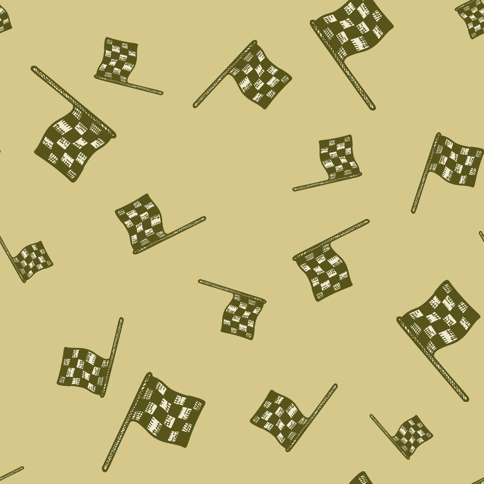 Race flag engraved seamless pattern. Vintage sport elements for drive in hand drawn style. vector