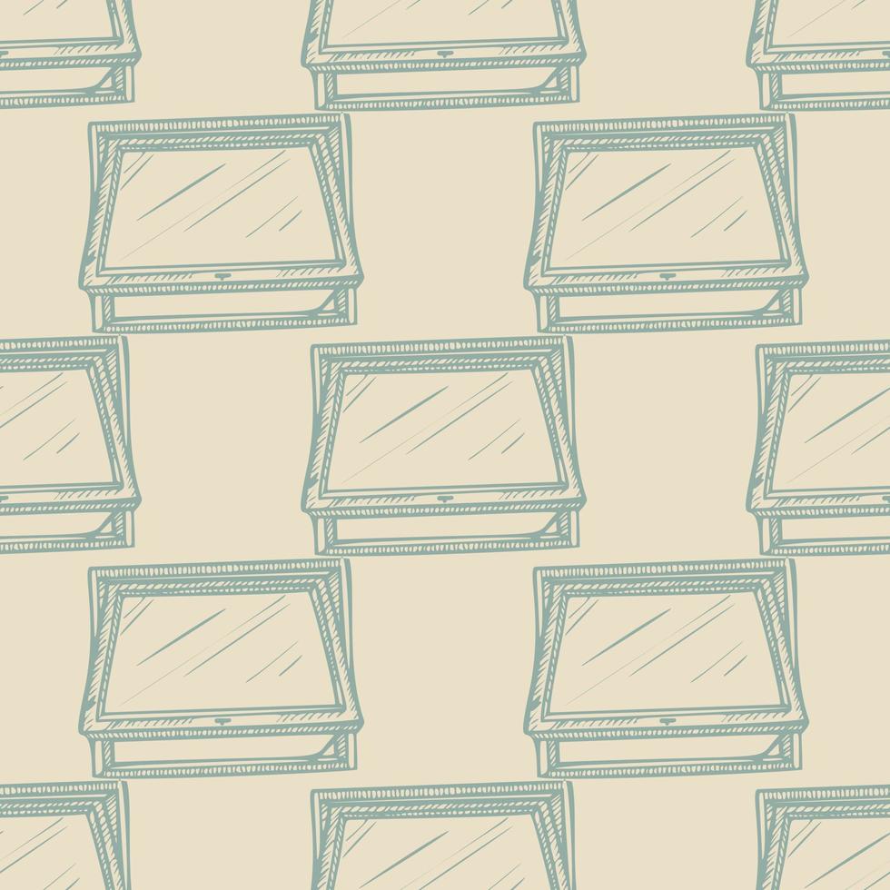 Opened window lean forward seamless pattern. Retro element inside wall in hand drawn style. vector