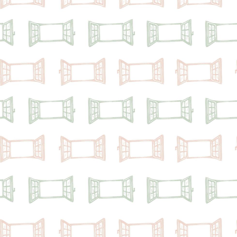 Windows engraved seamless pattern. Retro frame glass window hand drawn style. vector