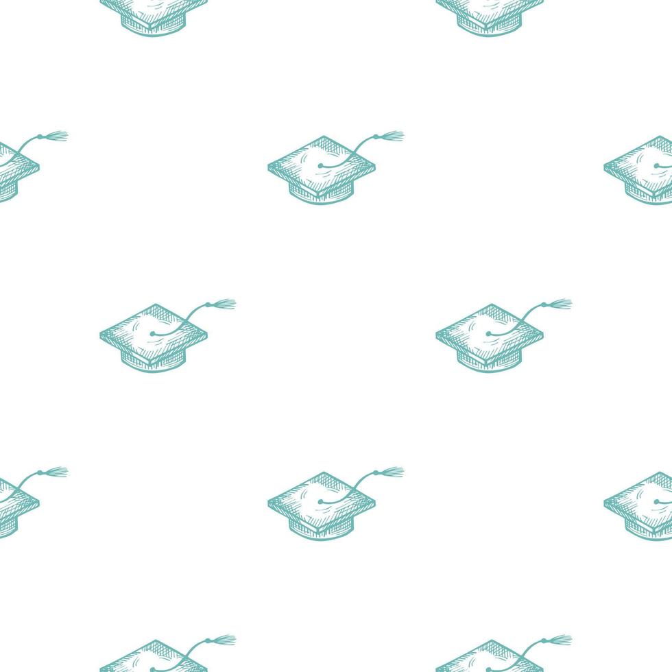 Graduate hats engraved seamless pattern. Vintage element education in hand drawn style. vector