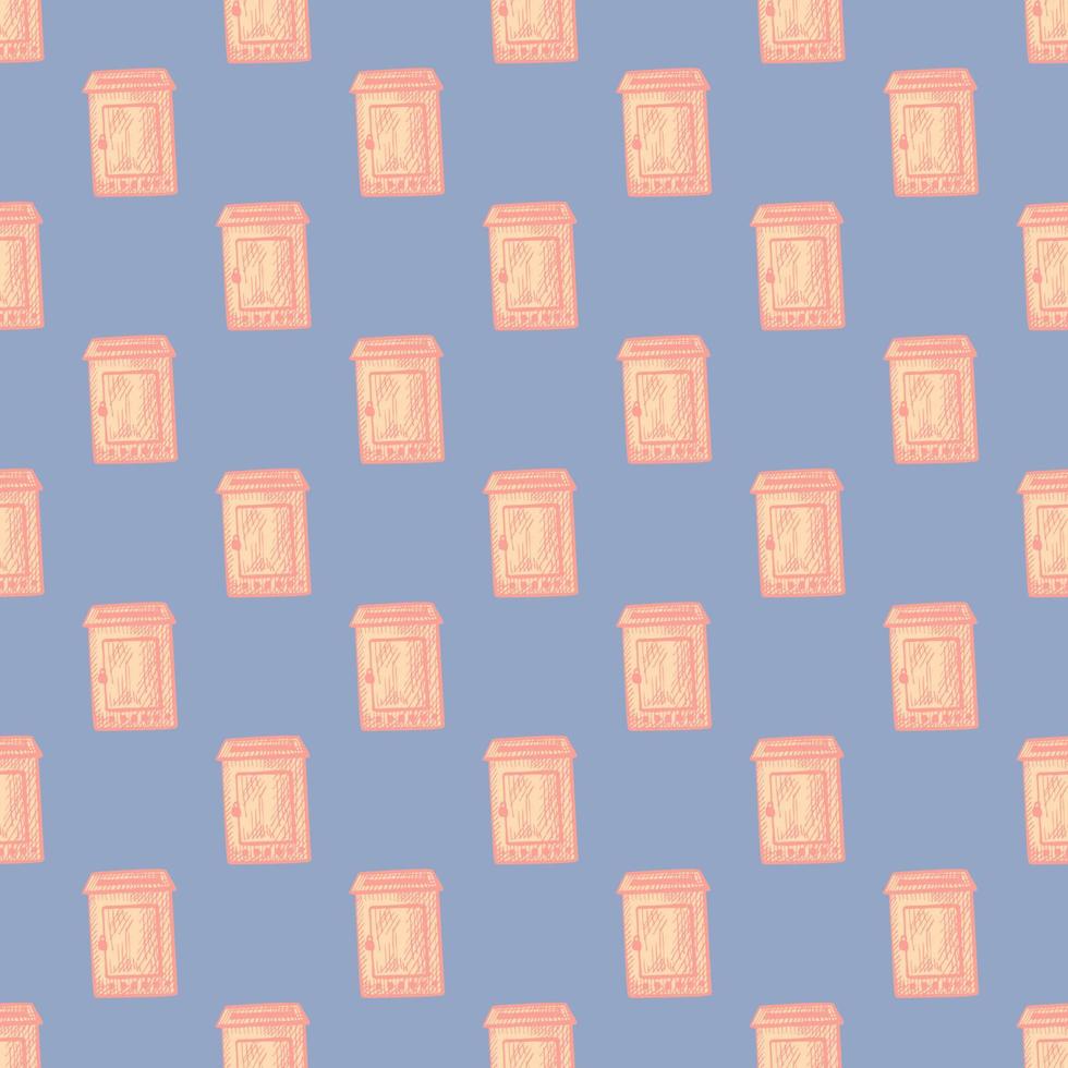 Mailbox engraved seamless pattern. Vintage letterbox in hand drawn style. vector
