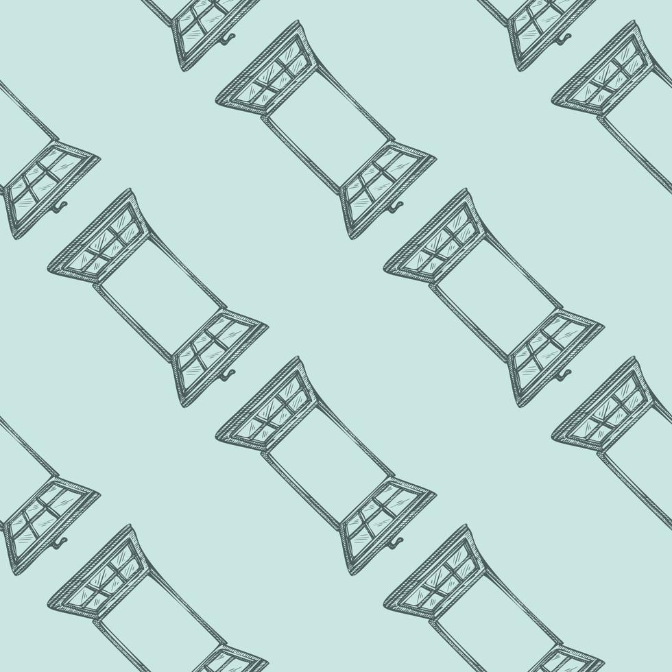 Windows engraved seamless pattern. Retro frame glass window hand drawn style. vector