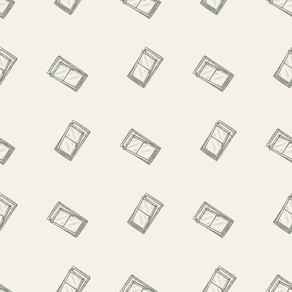 Windows lean forward engraved seamless pattern. Retro frame glass window hand drawn style. vector