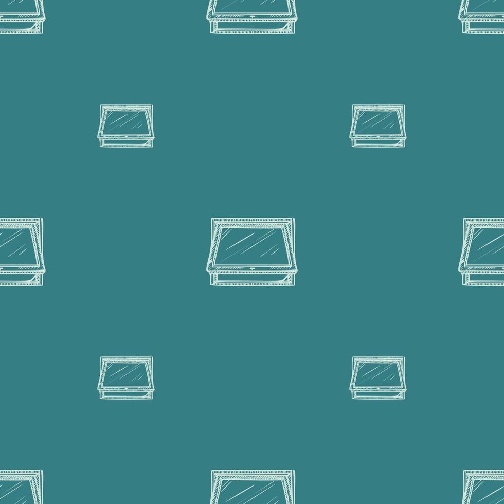 Opened window lean forward seamless pattern. Retro element inside wall in hand drawn style. vector