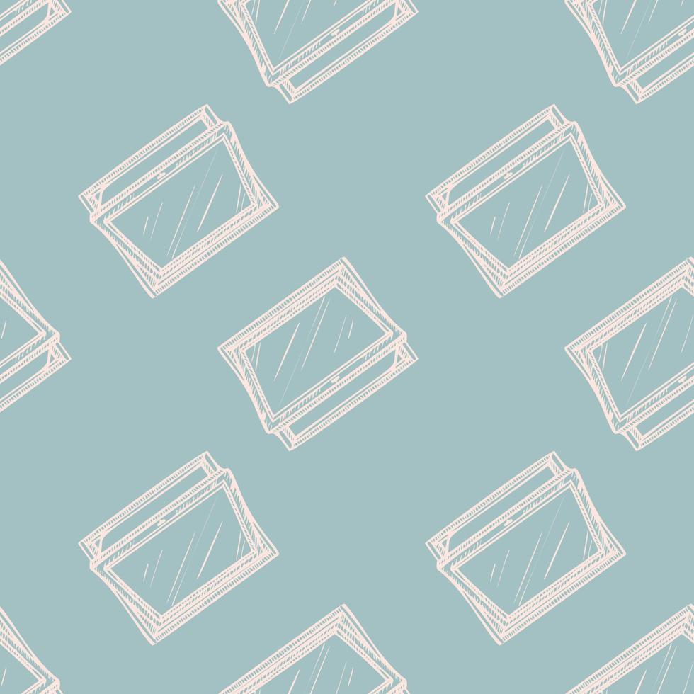 Opened window lean forward seamless pattern. Retro element inside wall in hand drawn style. vector