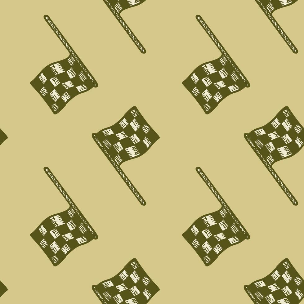 Race flag engraved seamless pattern. Vintage sport elements for drive in hand drawn style. vector