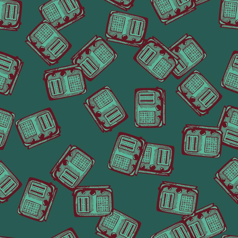 Retro radio engraved seamless pattern. Vintage media equipment in hand drawn style. vector