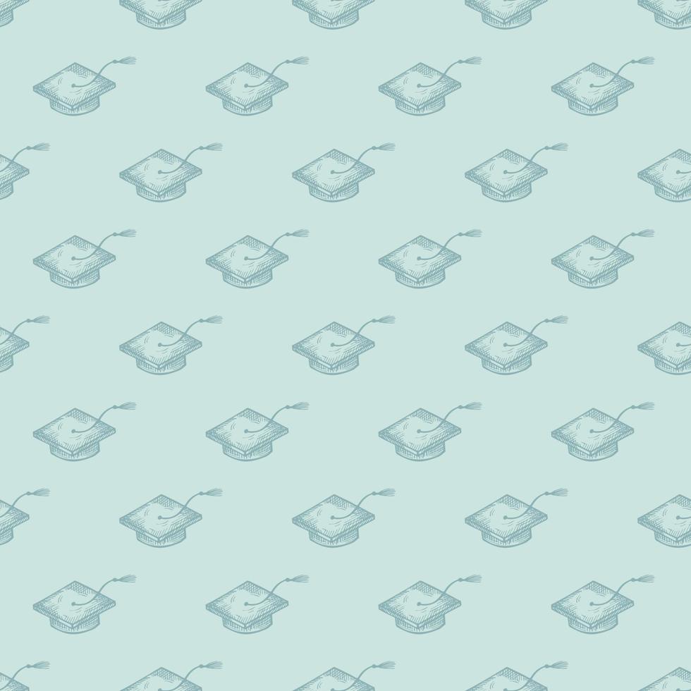 Graduate hats engraved seamless pattern. Vintage element education in hand drawn style. vector