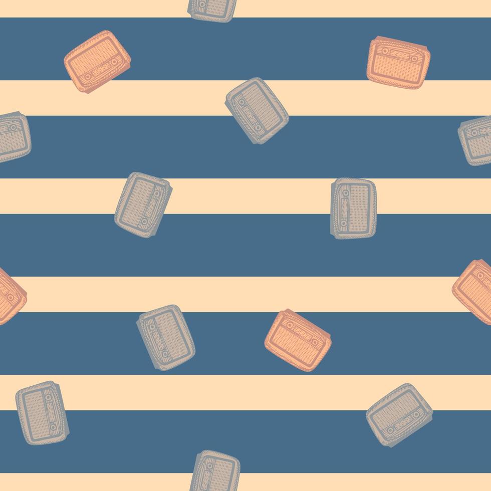 Retro radio engraved seamless pattern. Vintage media equipment in hand drawn style. vector