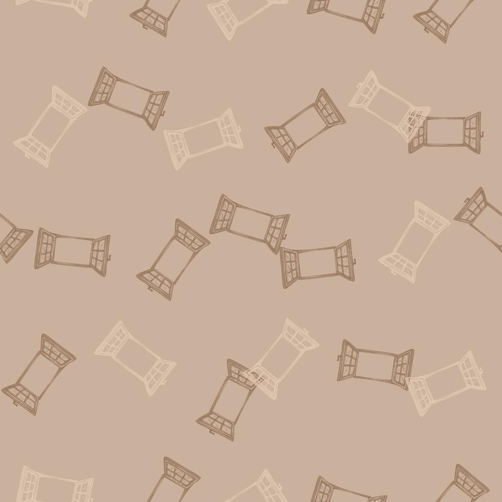 Windows engraved seamless pattern. Retro frame glass window hand drawn style. vector