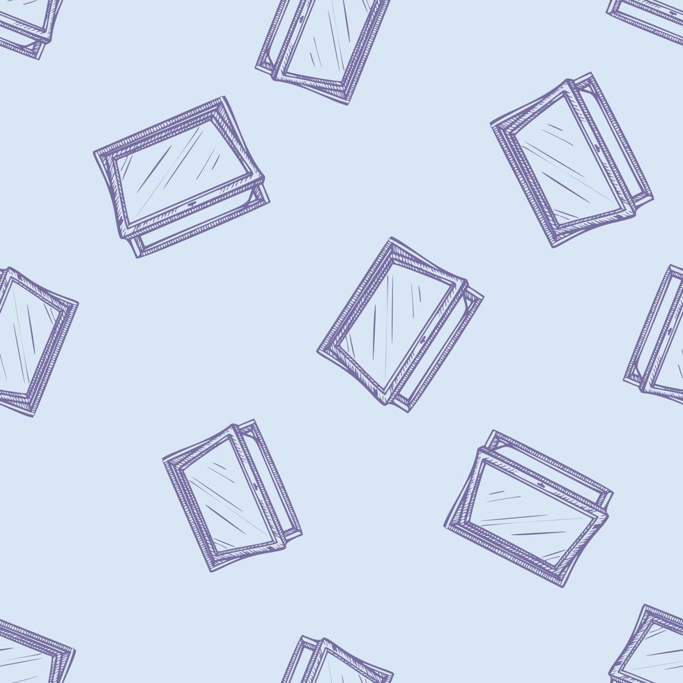 Opened window lean forward seamless pattern. Retro element inside wall in hand drawn style. vector