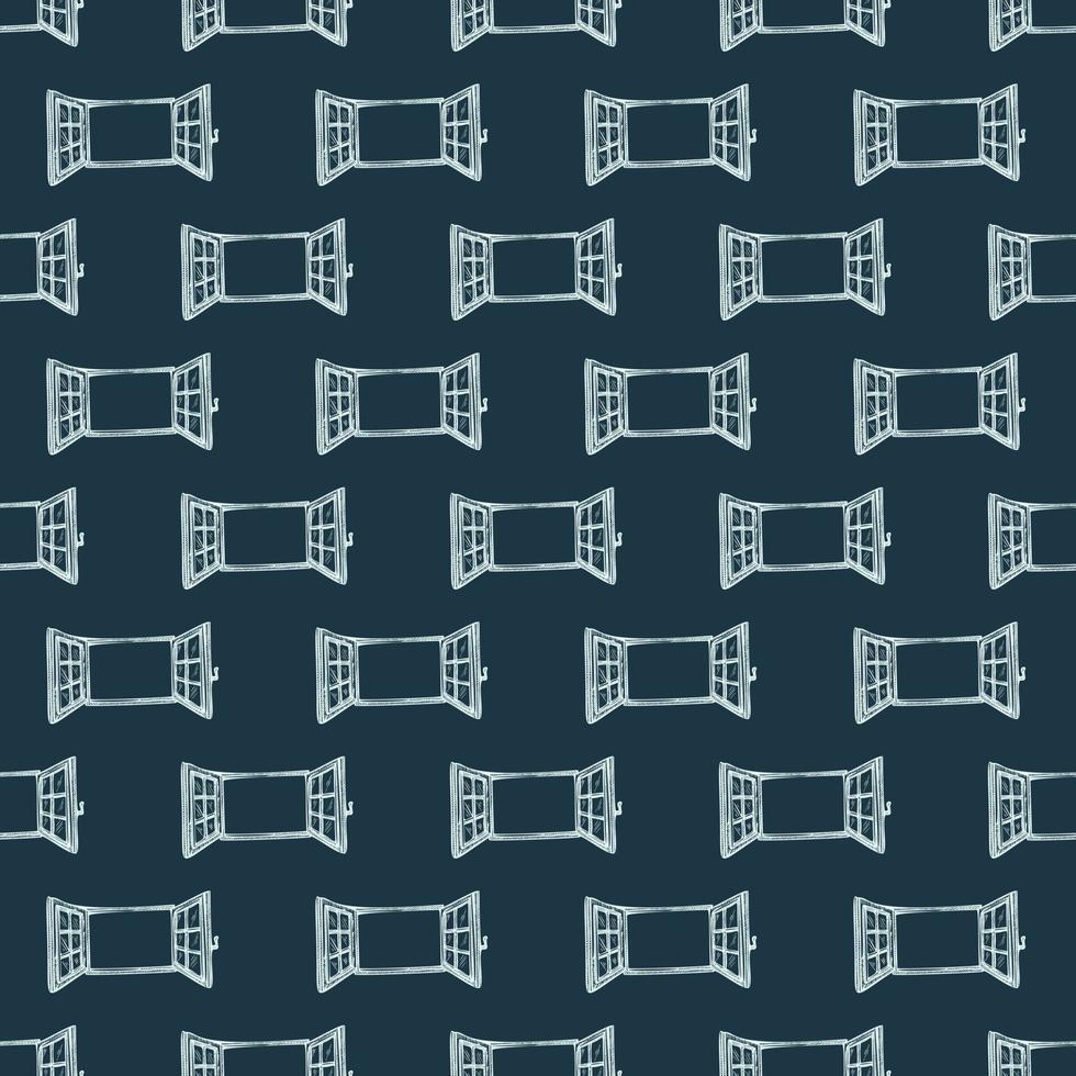 Windows engraved seamless pattern. Retro frame glass window hand drawn style. vector