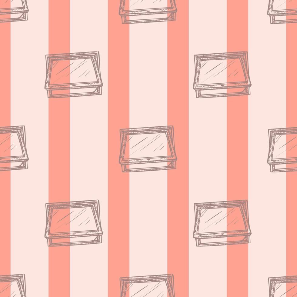 Opened window lean forward seamless pattern. Retro element inside wall in hand drawn style. vector