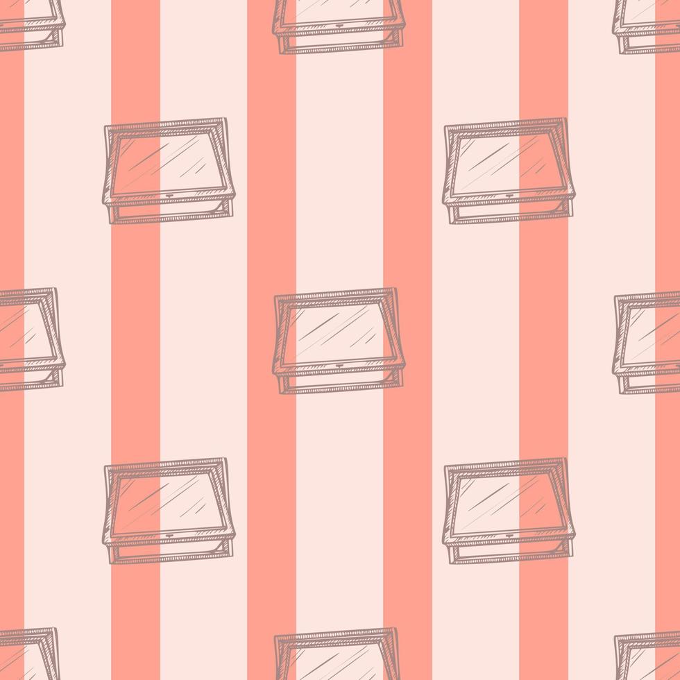 Opened window lean forward seamless pattern. Retro element inside wall in hand drawn style. vector