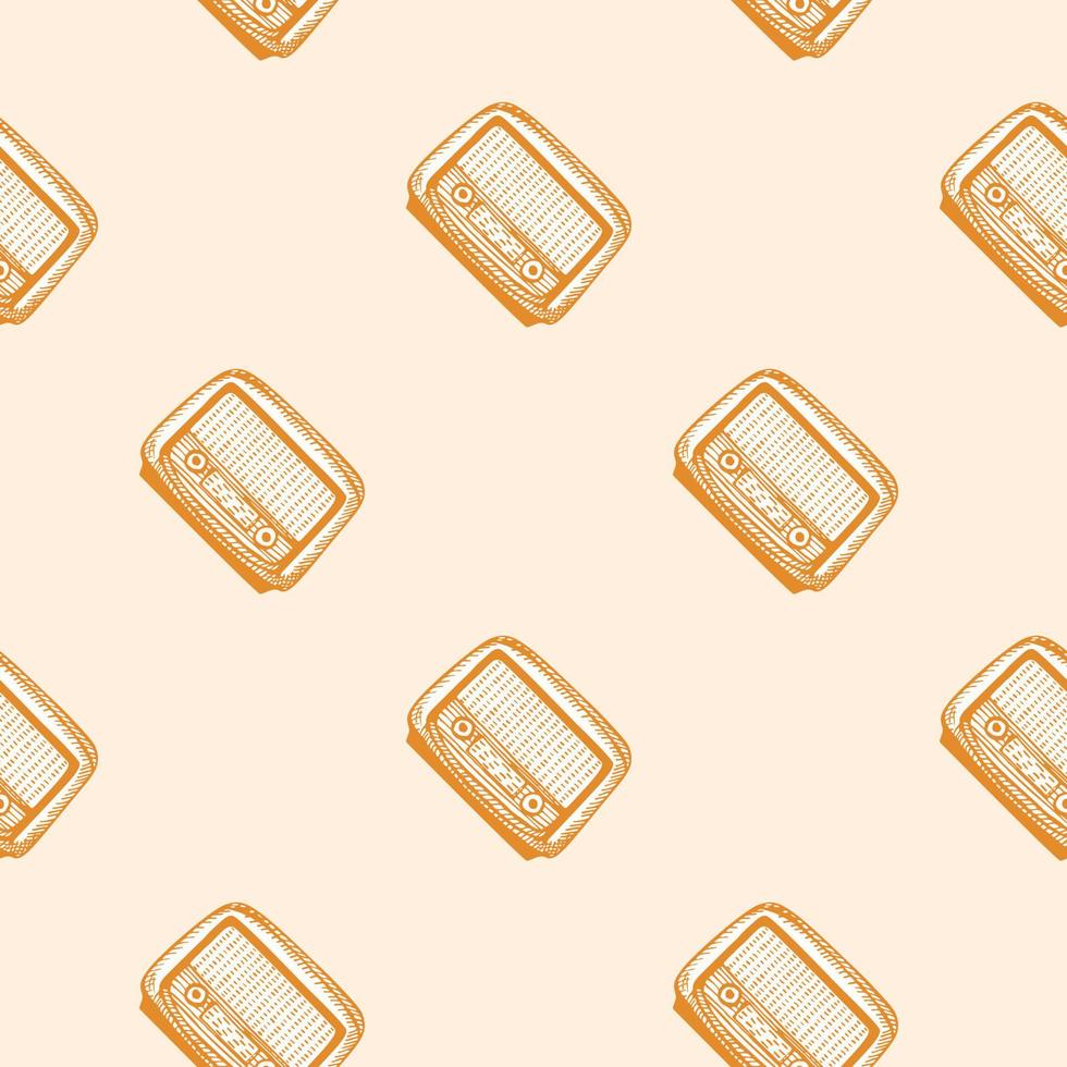 Retro radio engraved seamless pattern. Vintage media equipment in hand drawn style. vector