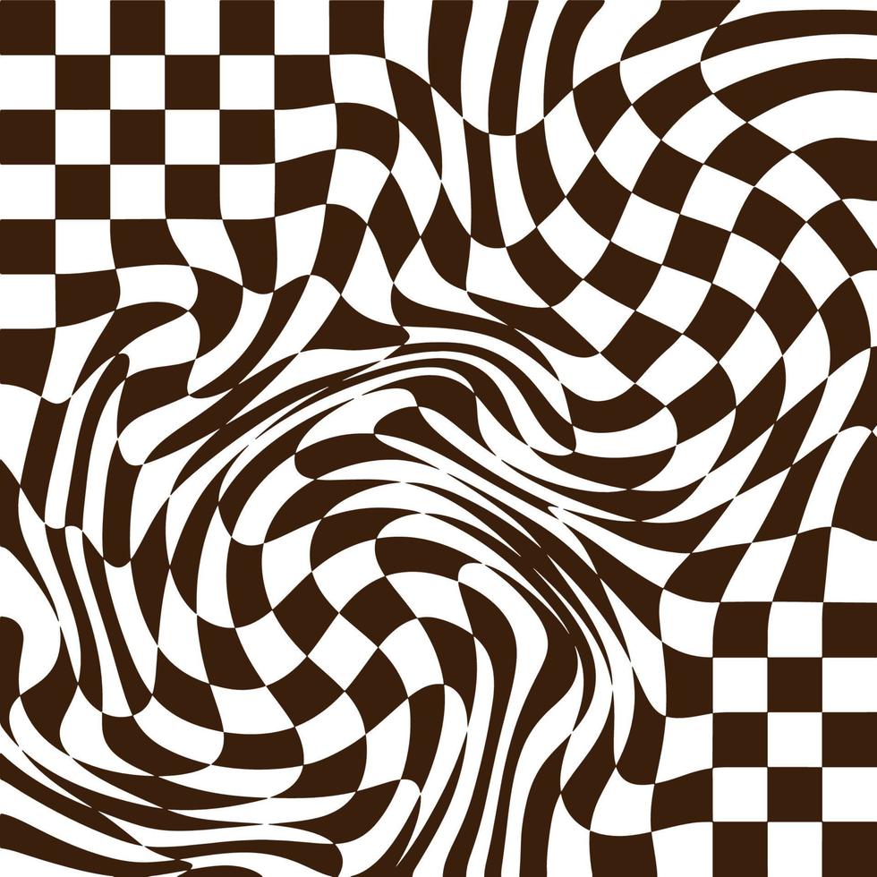 Checkered background with distorted squares. Abstract retro banner backdrop with distortion. Chess pattern. Chessboard surface. Vector simple illustration.