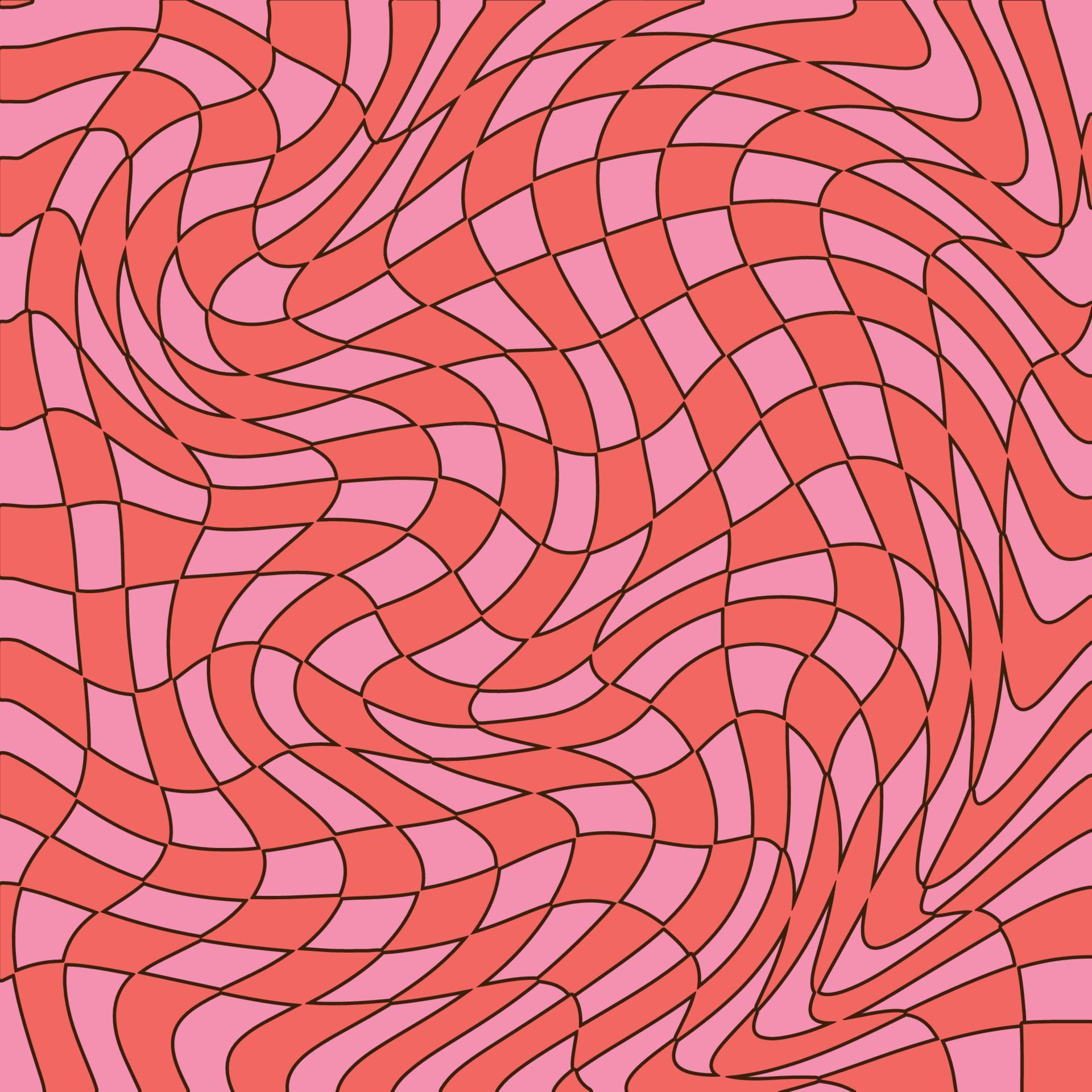 Checkered background with distorted squares. Trippy grid retro