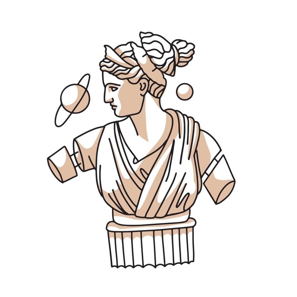 Creative modern classical greek Sculpture. Female bust statue. Trendy design for T-Shirt , Printing, clothes, bags, posters, invitations, cards, leaflets etc. Vector hand drawn illustration