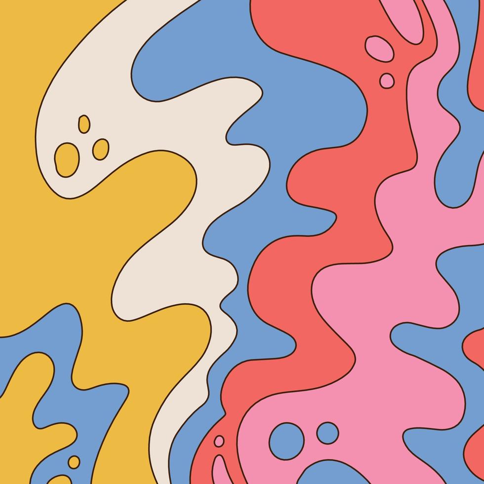 fondo psicodélico abstracto con ondas coloridas de dibujos animados. diseño de moda en estilo hippie de los años 60 y 70. ilustración vectorial lineal dibujada a mano. vector