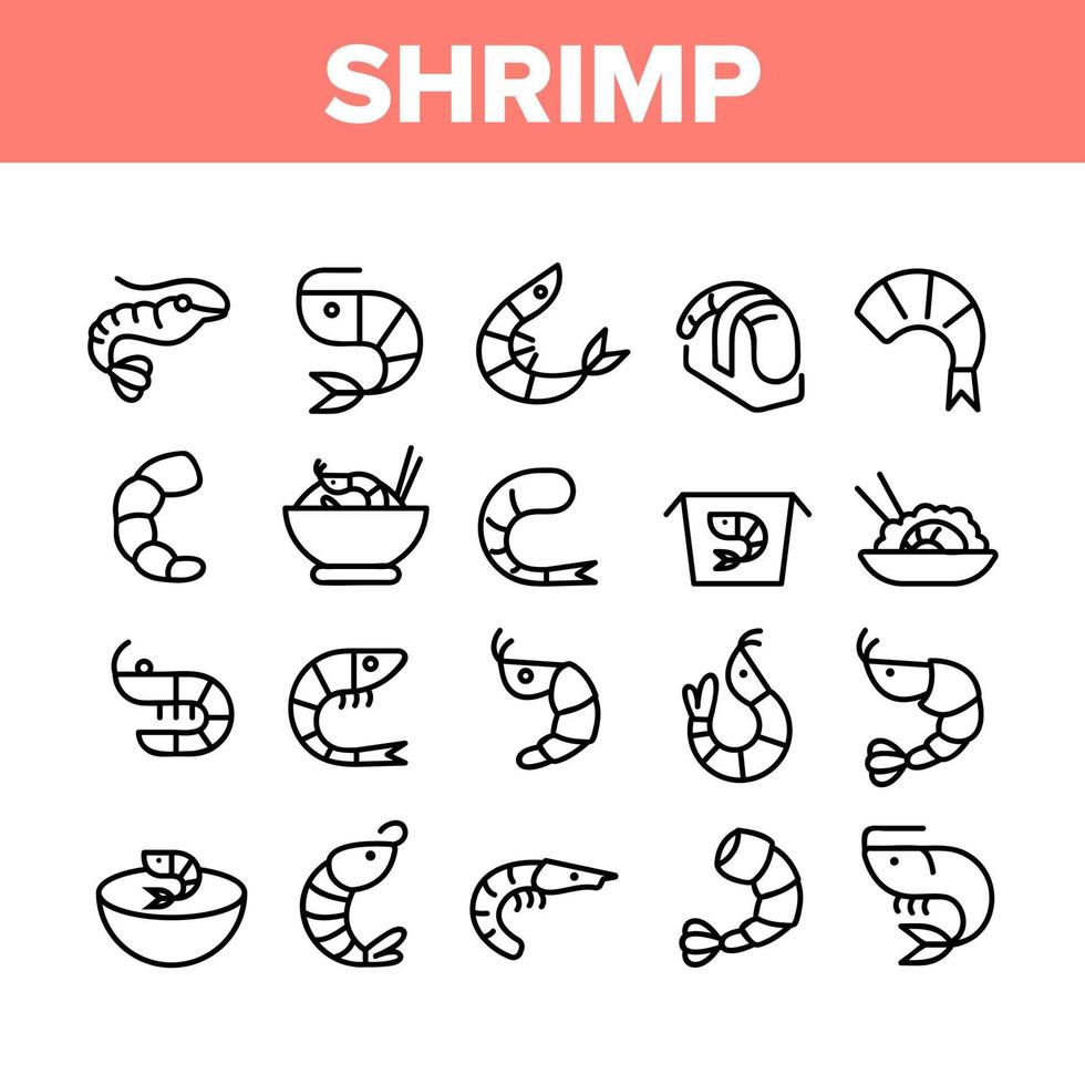 Shrimp Food Collection Elements Icons Set Vector