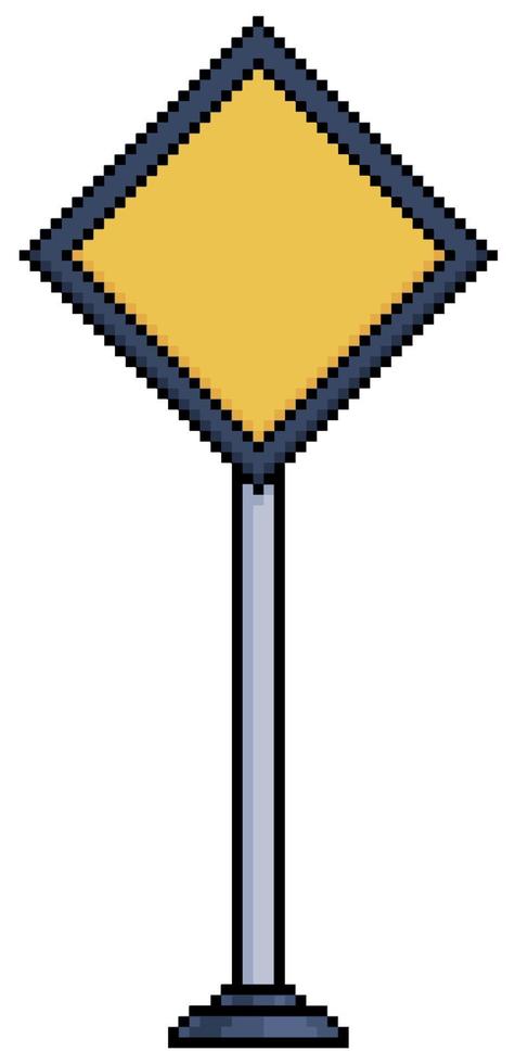 Pixel art yellow road sign vector icon for 8bit game on white background