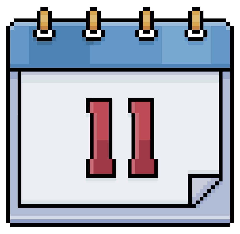 Pixel art calendar with date 11. Day 11. Holiday day 11 vector icon for 8bit game on white background