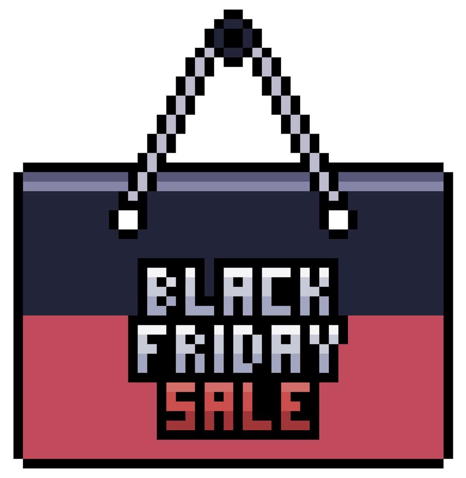 Pixel art black friday sale card, price and discount card 8bit item on white background vector