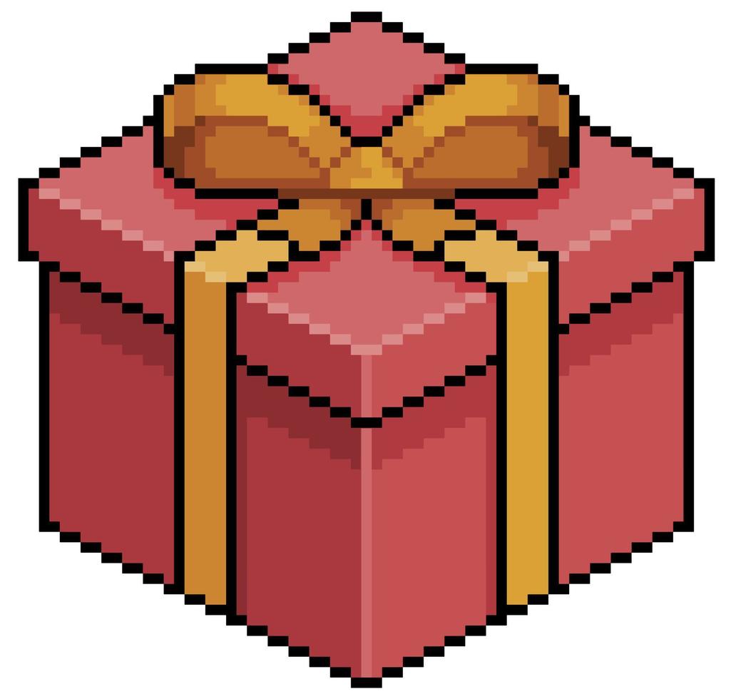 pixel art navidad o regalo de cumpleaños. caja roja elemento de juego de 8 bits sobre fondo blanco vector