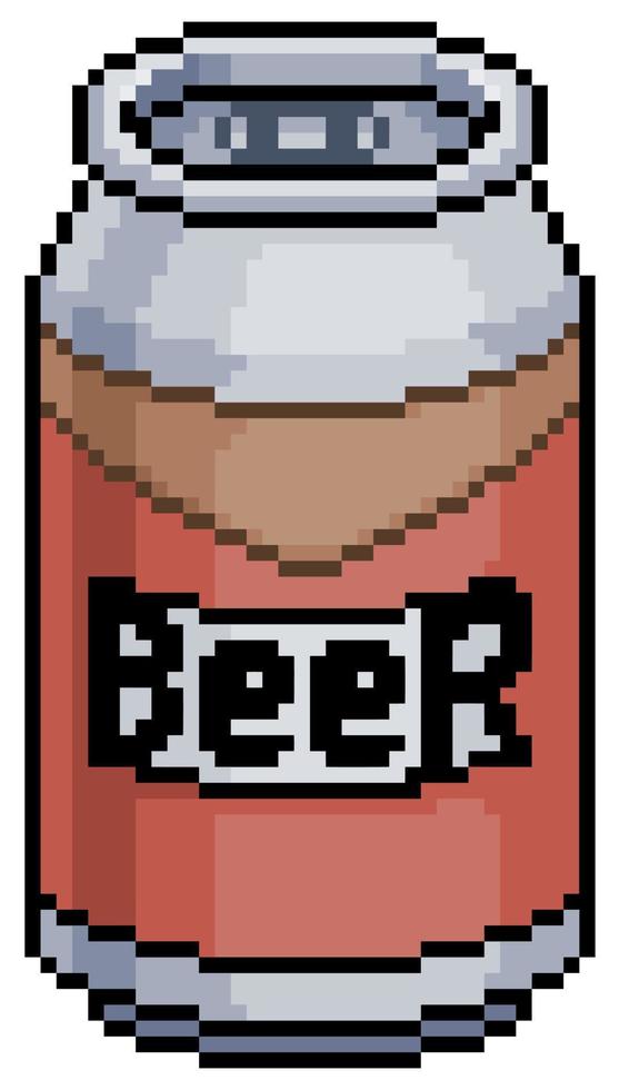 Pixel art beer can vector icon for 8bit game on white background